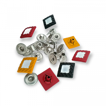 Mineli ve Boyalı Kare Çıtçıt Düğme 14 x 14 mm Metal E 618 MN