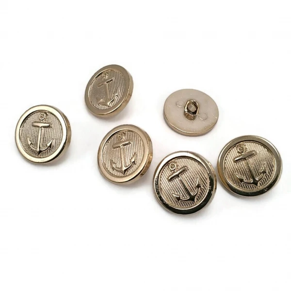20 mm - 32 L Gold Shank Buttons 6 pcs Ship Anchor Crest