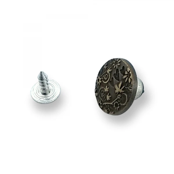 Flower and Heart Patterned Jeans Button 15 mm 24 L E 1228 Flower and Heart Patterned Jeans Button 15 mm 24 L E 1228
