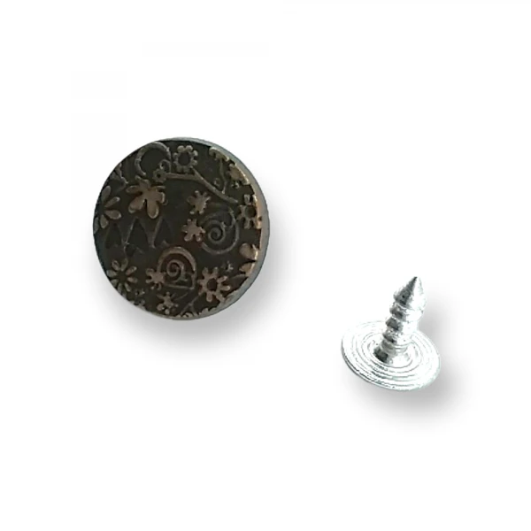 Flower and Heart Patterned Jeans Button 15 mm 24 L E 1228 Flower and Heart Patterned Jeans Button 15 mm 24 L E 1228