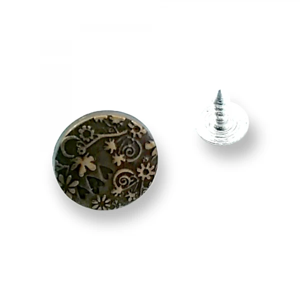 Flower and Heart Patterned Jeans Button 15 mm 24 L E 1228 Flower and Heart Patterned Jeans Button 15 mm 24 L E 1228