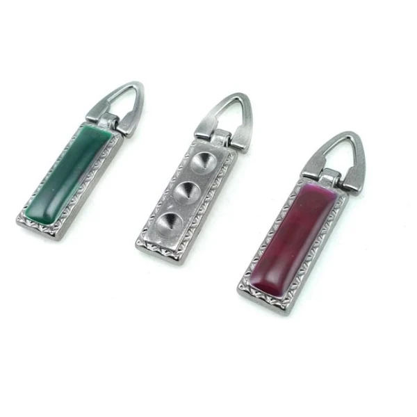 37 mm Mineli / Renkli Fermuar Elciği ön ve detay görünümü