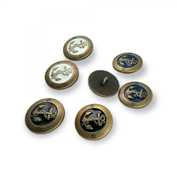 Antik Sarı Mineli Çapa Logolu Blazer Ceket Kol Düğmesi 17 mm - 28 boy E 2044 MN1