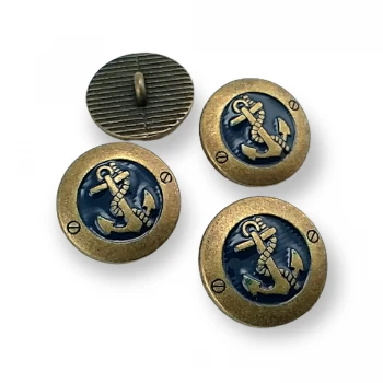  Antique Brass Enamel Anchor Logo Blazer Jacket Cufflink 17 mm - 28 L E 2044 MN1
