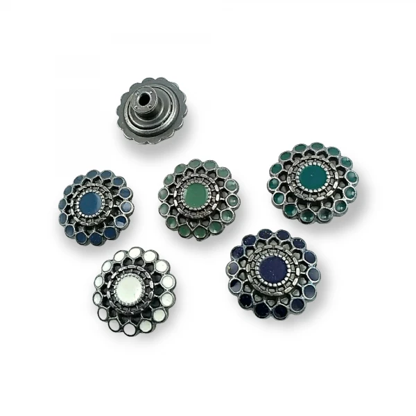 Denim Button Enamel Decorative Flower Pattern 20 mm 32 L E 1032 Denim Button Enamel Decorative Flower Pattern 20 mm 32 L E 1032