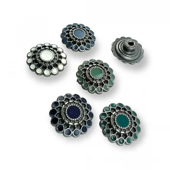 Denim Button Enamel Decorative Flower Pattern 20 mm 32 L E 1032