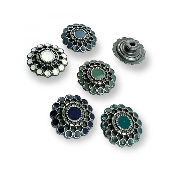Denim Button Enamel Decorative Flower Pattern 20 mm 32 L E 1032 Denim Button Enamel Decorative Flower Pattern 20 mm 32 L E 1032