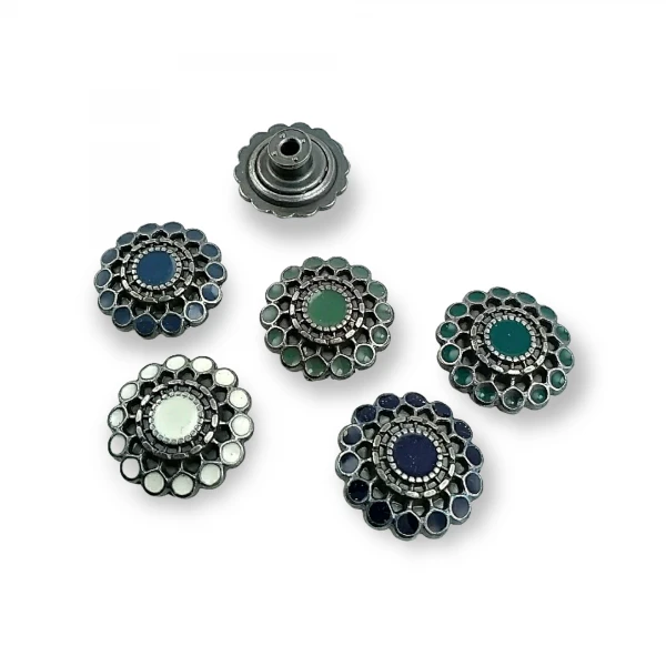 Denim Button Enamel Decorative Flower Pattern 20 mm 32 L E 1032 Denim Button Enamel Decorative Flower Pattern 20 mm 32 L E 1032