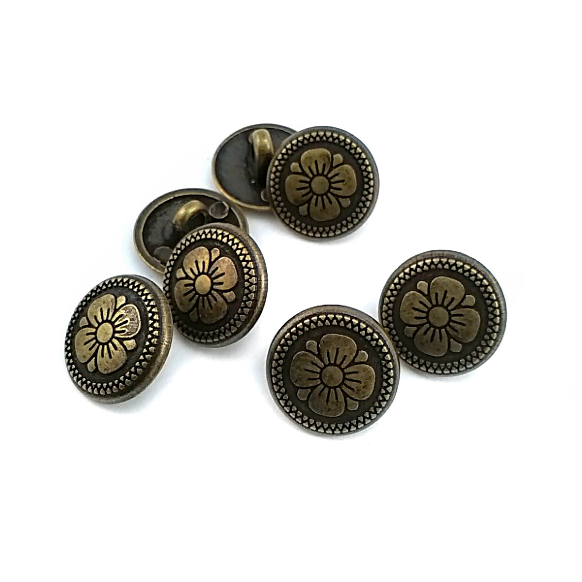 Shank Button Metal Daisy Patterned 15 mm - 24 L E 114 Shank Button Metal Daisy Patterned 15 mm - 24 L E 114