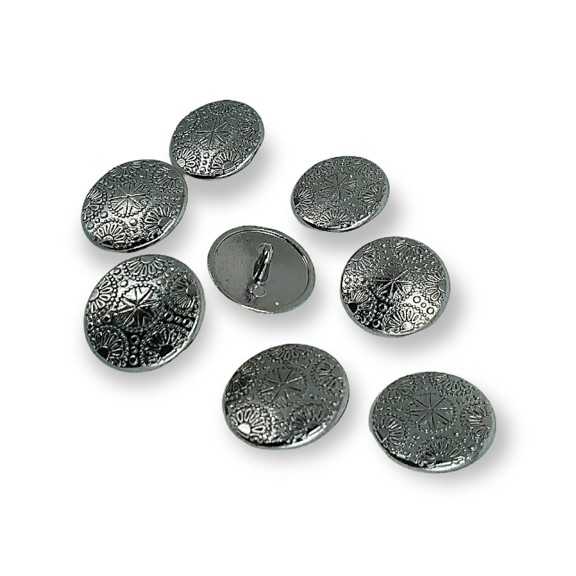 Motif Patterned Metal Shank Button 20 mm - 32 L E 115 Motif Patterned Metal Shank Button 20 mm - 32 L E 115