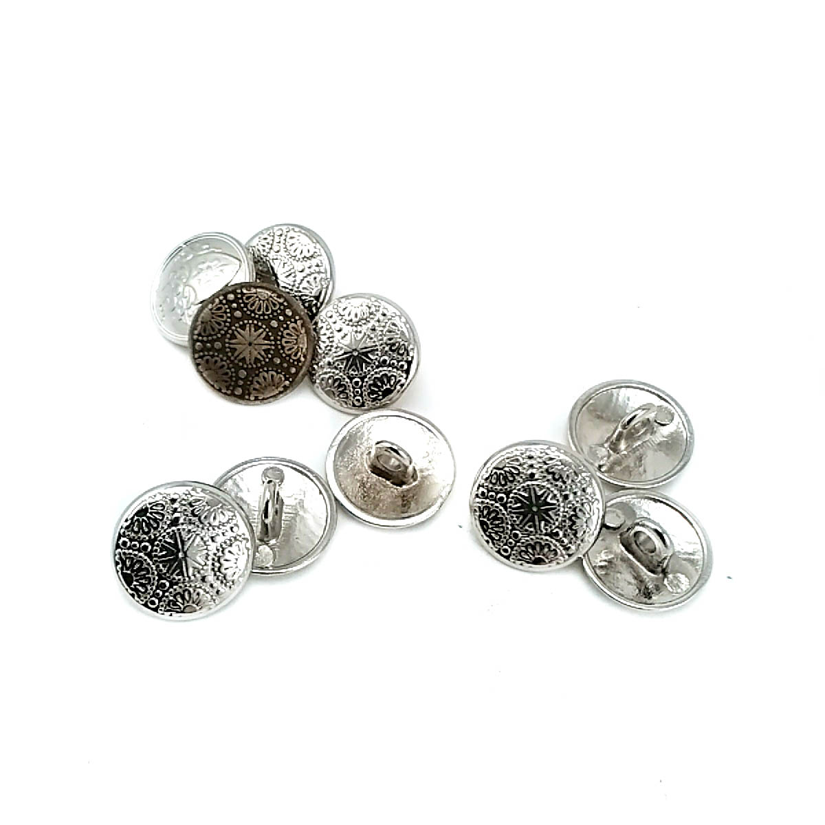 Metal Cufflinks Shank Button Motif Patterned 15 mm - 24 L E 116