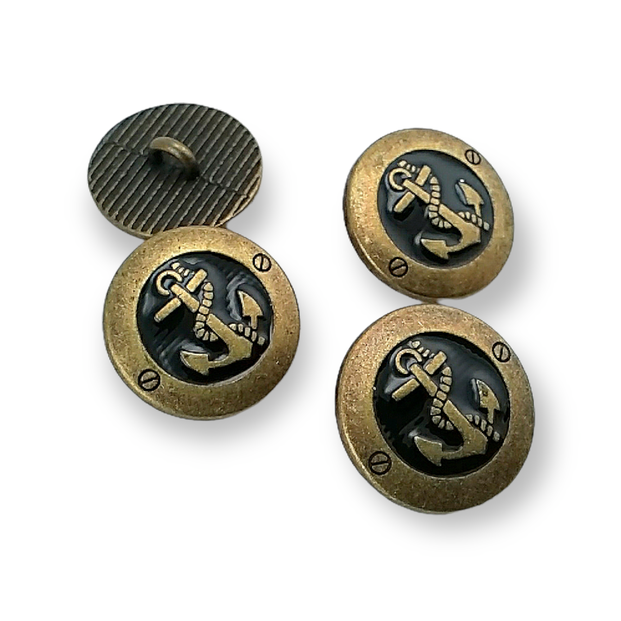 Antique Brass Enamel Anchor Logo Blazer Jacket Cufflink 17 mm - 28 L E 2044 MN1