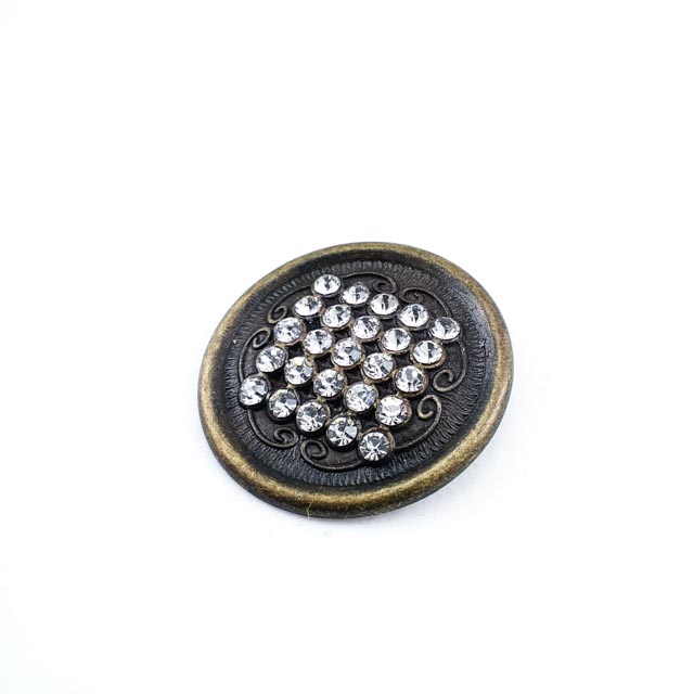 35 mm Rhinestone / Crystal Detail Shank Button front and detail view