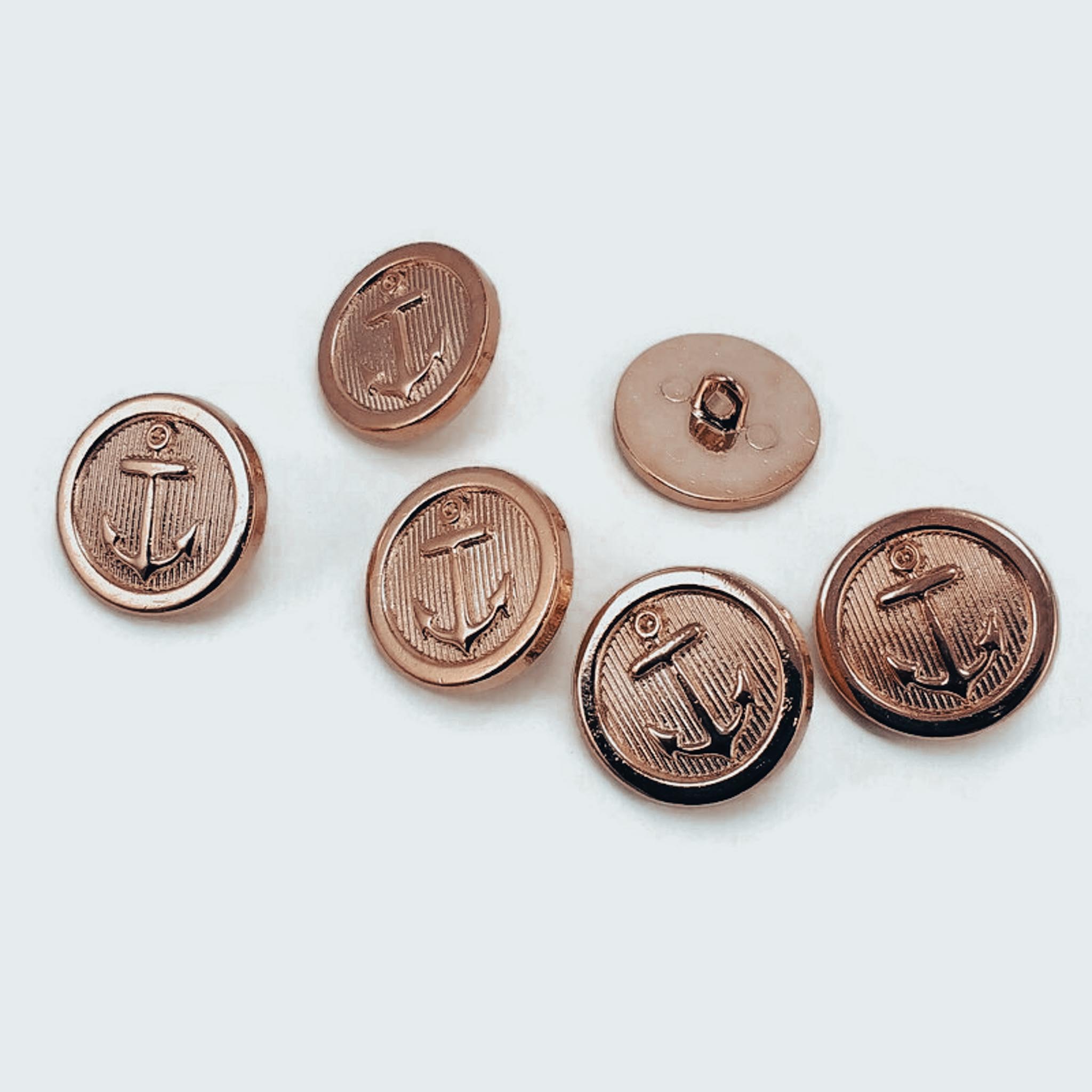 20 mm - 32 L Gold Shank Buttons 6 pcs Ship Anchor Crest