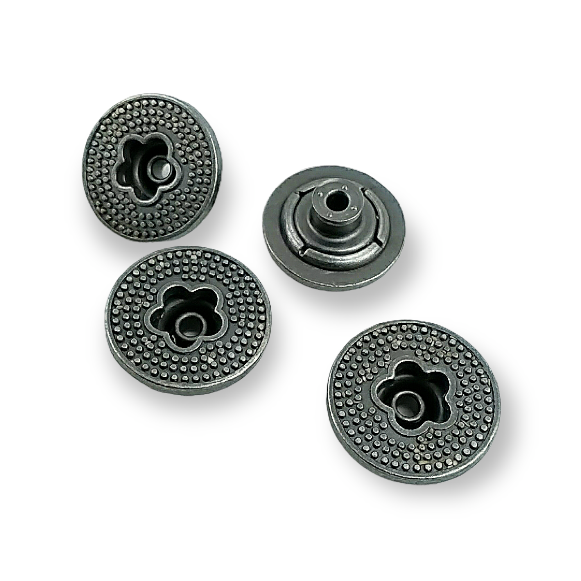 Ortası Çiçek Şekilli Noktalı Kot Düğmesi 20 mm 32 Boy Ortası Çiçek Şekilli Noktalı Kot Düğmesi 20 mm 32 Boy 20 mm