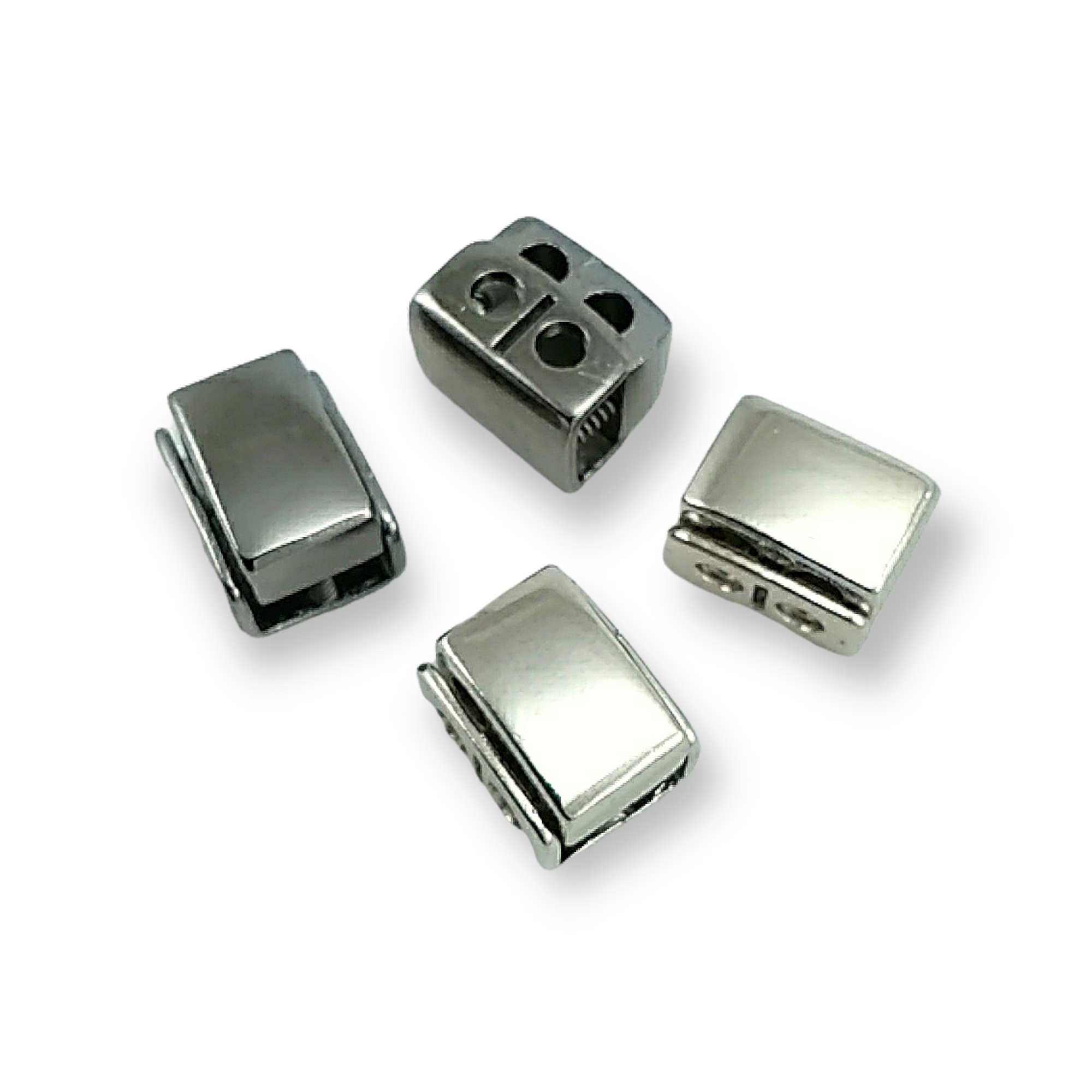 Çift delikli tek basma düğmeli zamak metal kordon kilidi 16 x 13 mm