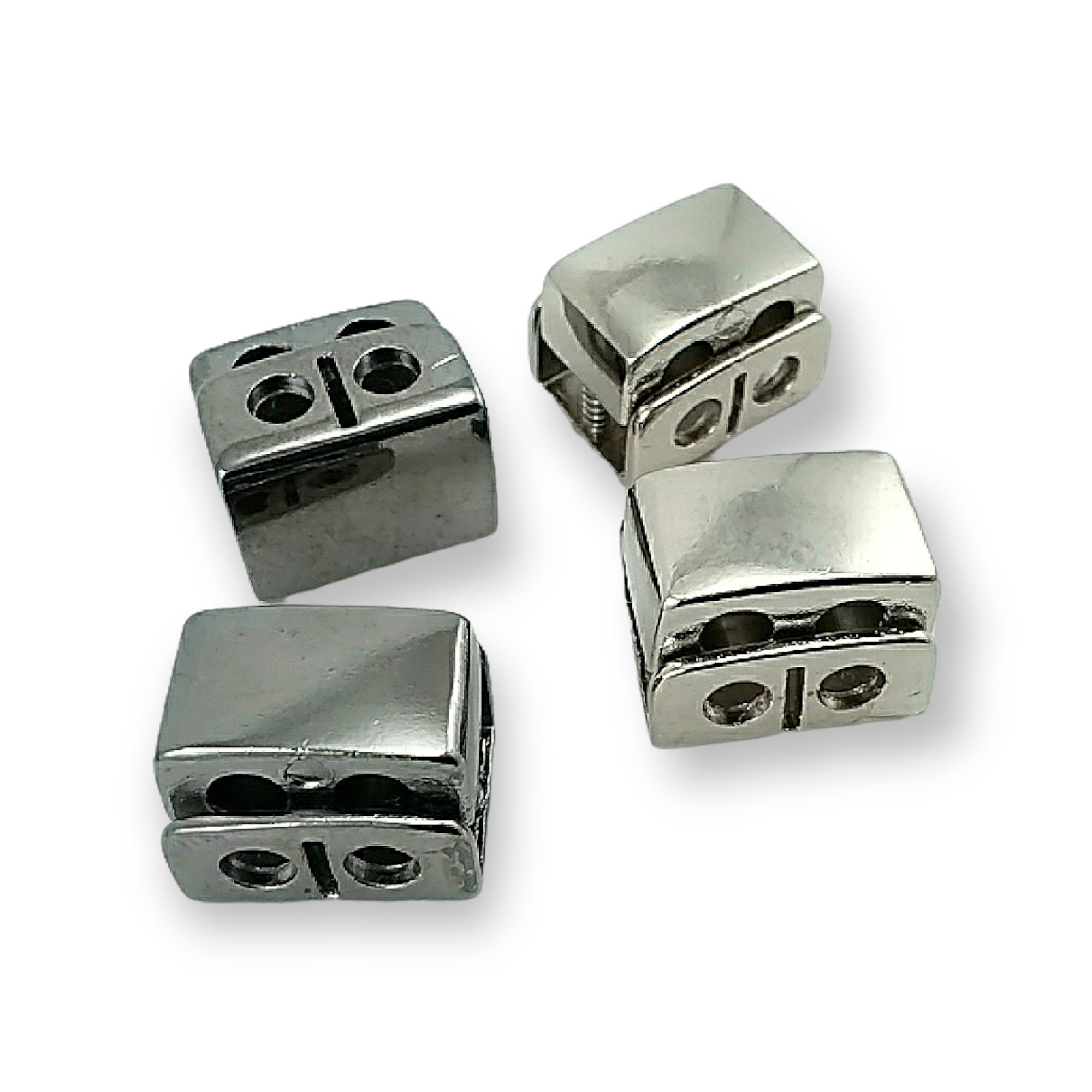 Çift delikli tek basma düğmeli zamak metal kordon kilidi 16 x 13 mm