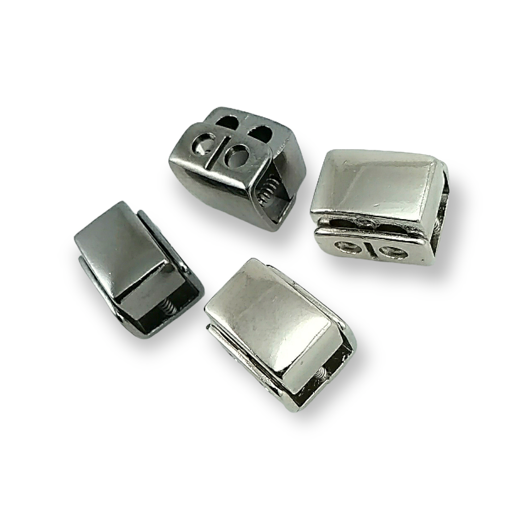 Çift delikli tek basma düğmeli zamak metal kordon kilidi 16 x 13 mm