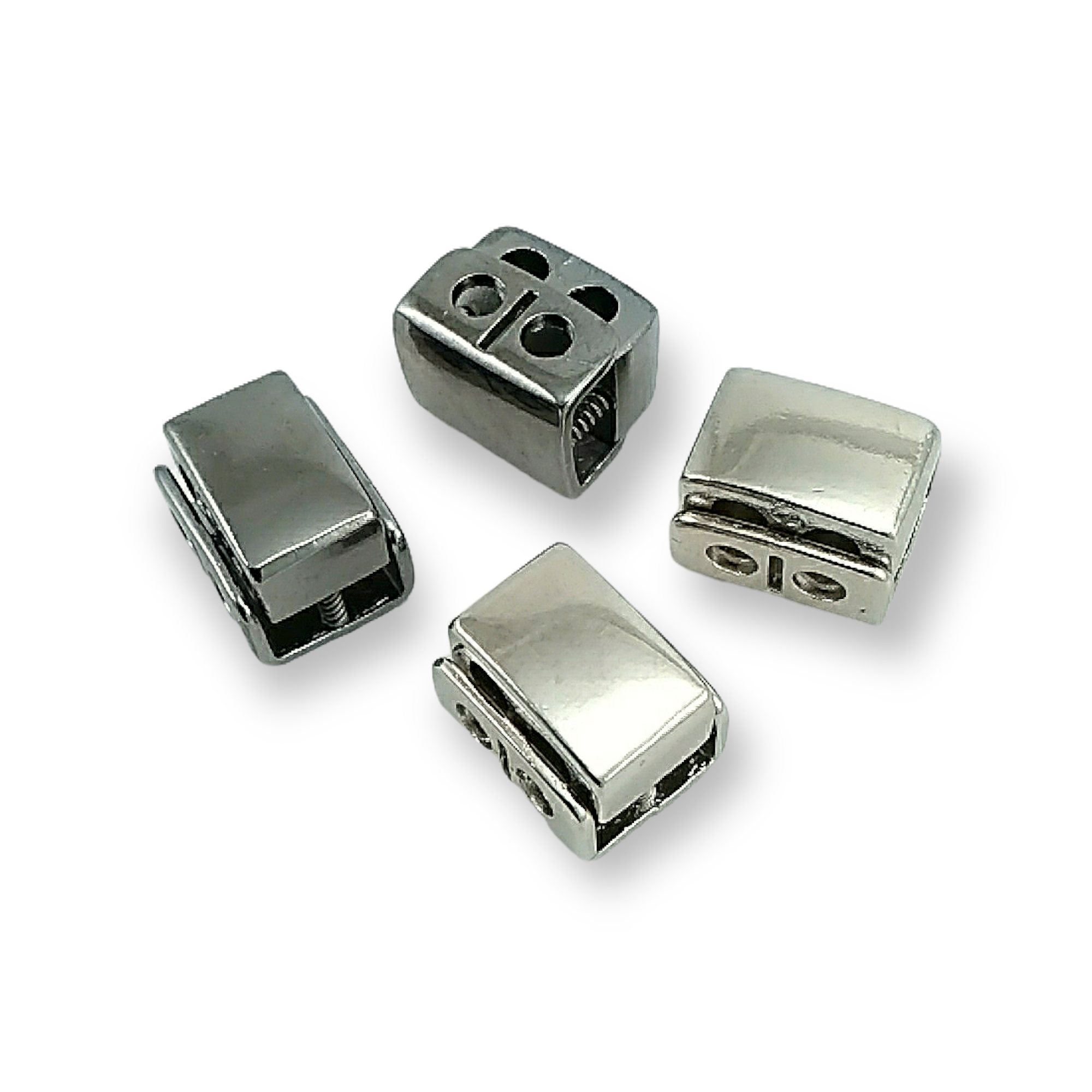 Çift delikli tek basma düğmeli zamak metal kordon kilidi 16 x 13 mm
